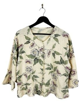 Habitat Clothes To Live In 100% Linen Floral Peplum Blouse Size S/M